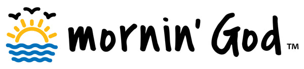 Logo of 'mornin' God' with a sun and wave design.
